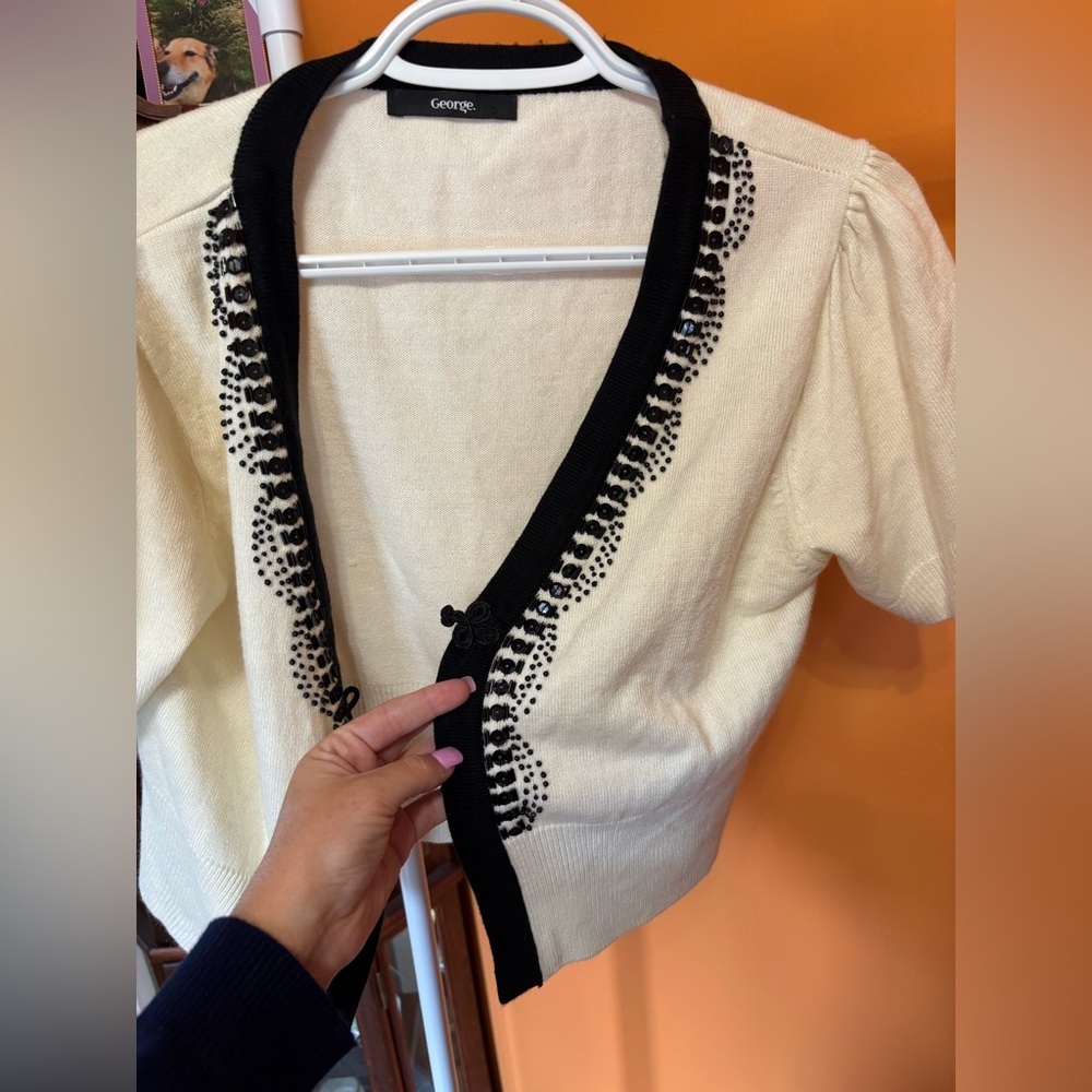 George Cream Cardigan with Black Accents